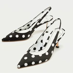 Zara Black White Polka Dot Slingback Heel US 11 EU 42